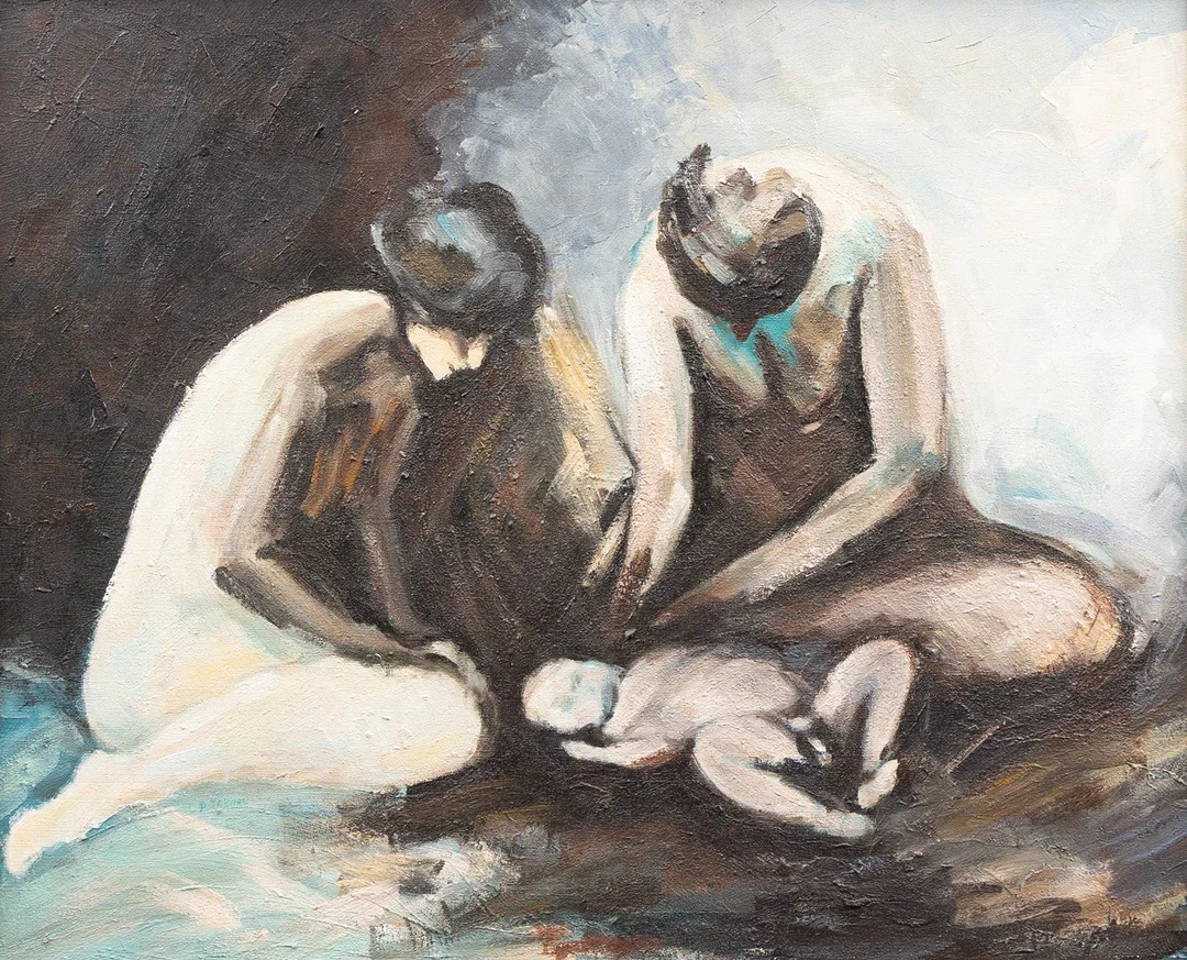 PETER JAKOBY (FÖDD 1941). Kvinnor och barn, olja på duk, signerad. — Paintings — Garpenhus Auktioner