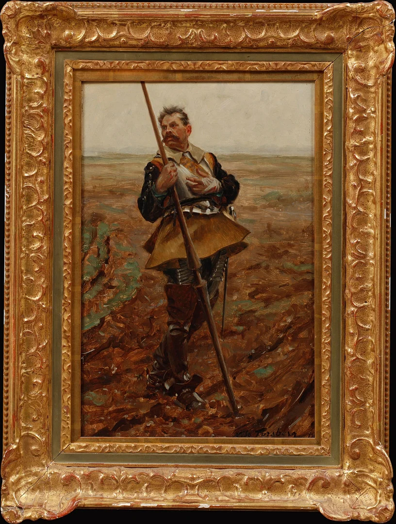 NILS FORSBERG. Sårad soldat, olja på pannå, signerad och daterad 1901. — Paintings — Göteborgs Auktionsverk