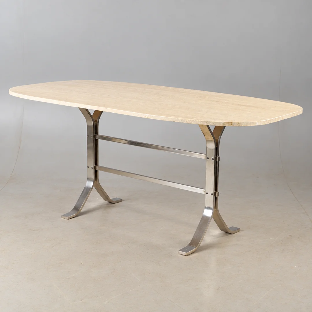 MATBORD, travertin med kromat underrede, 1900-talets andra hälft. — Dining tables — Helsingborgs Auktionskammare