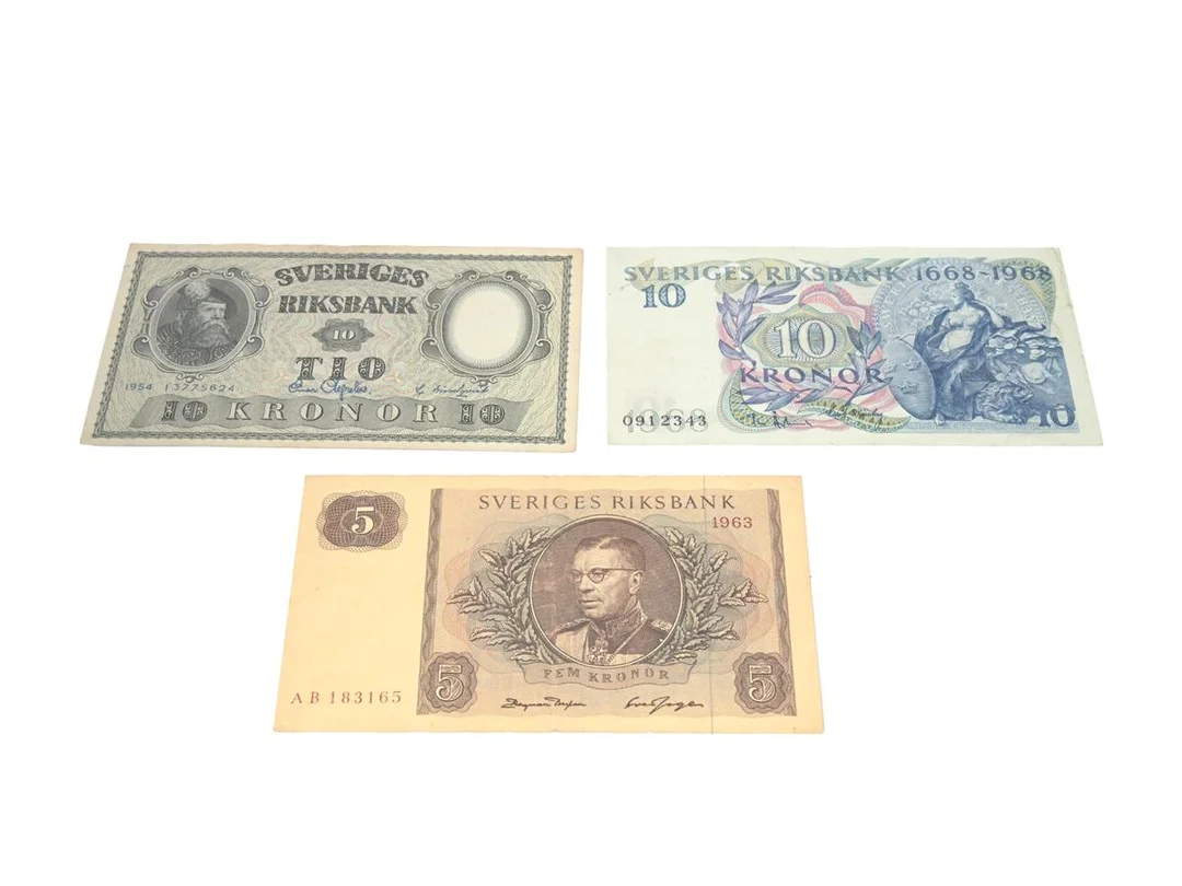 SEDLAR, 3 st, 10 kr 1954, 5 kr 1963, 10 kr 1968, vikt ca 2,1 g. — Mynt/Sedel — Kaplans