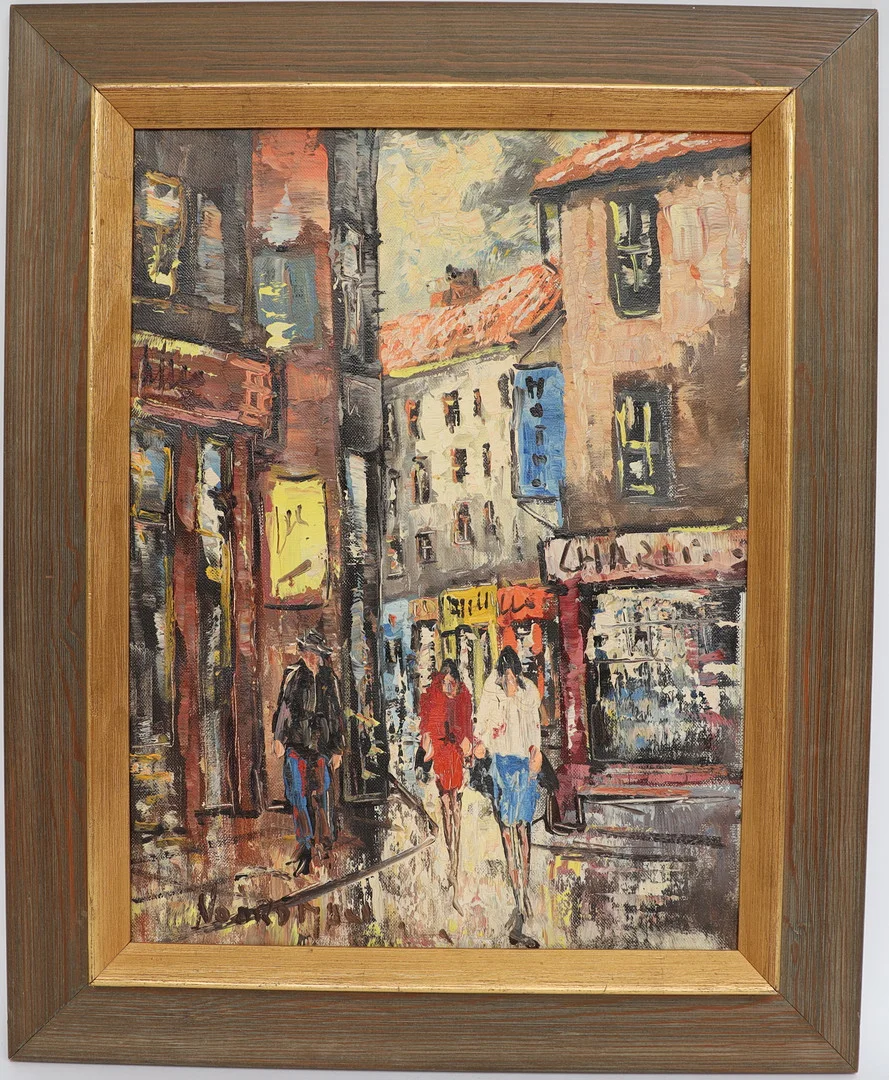 OIDENTIFIERAD KONSTNÄR. Stadsbild, oljemålning på duk, otydligt signerad. — Paintings — Falun Auktionsbyrå