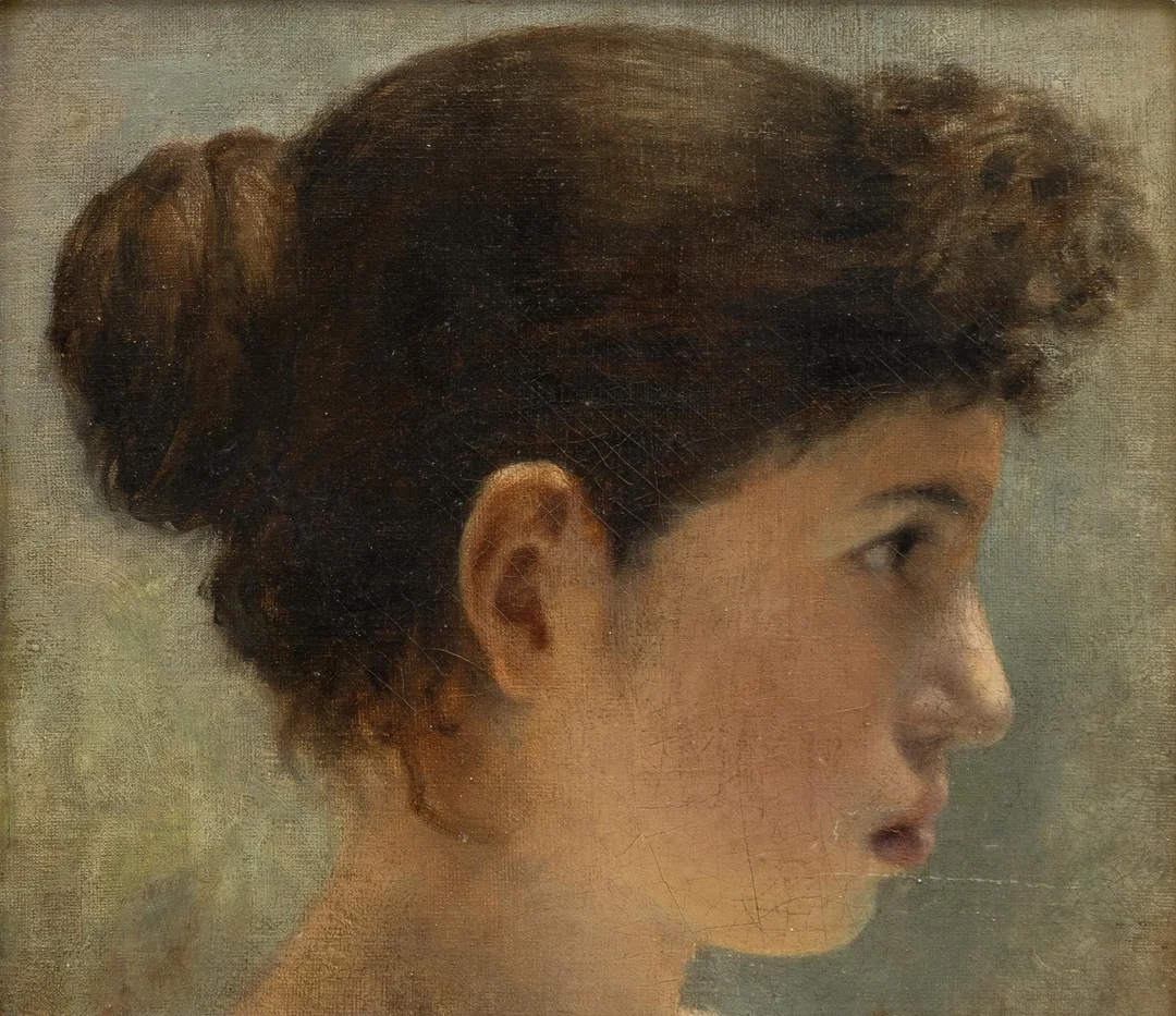 Okänd konstnär, 1800-tal, Ung kvinna i profil. — Konst/Klassisk internationell konst — Bukowskis