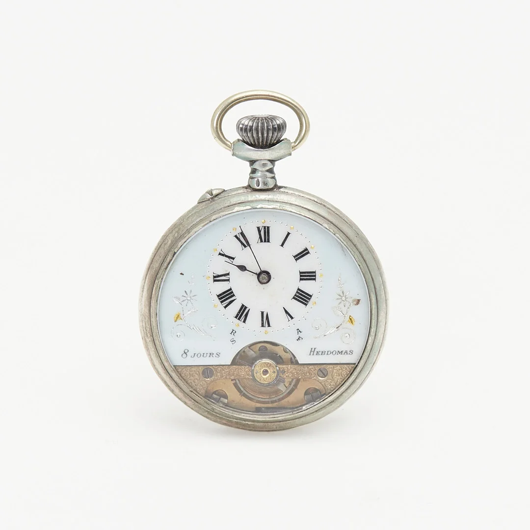 HEBDOMAS. Taschenuhr, Open-Heart, 8 Tage Gangreserve, 800er Silber, um 1910/20, Schweiz. — Pocket & Stop Watches — Stockholms Auktionsverk Köln