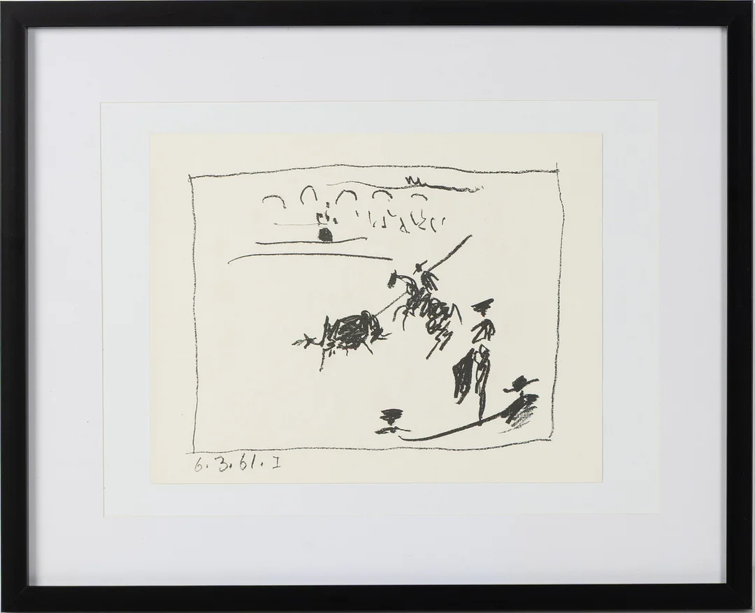 PABLO PICASSO. "La Pique", originallitografi, ur "A los Toros avec Picasso", daterad i trycket 6.3.61. — Engravings & Prints — Stockholms Auktionsverk Helsingborg
