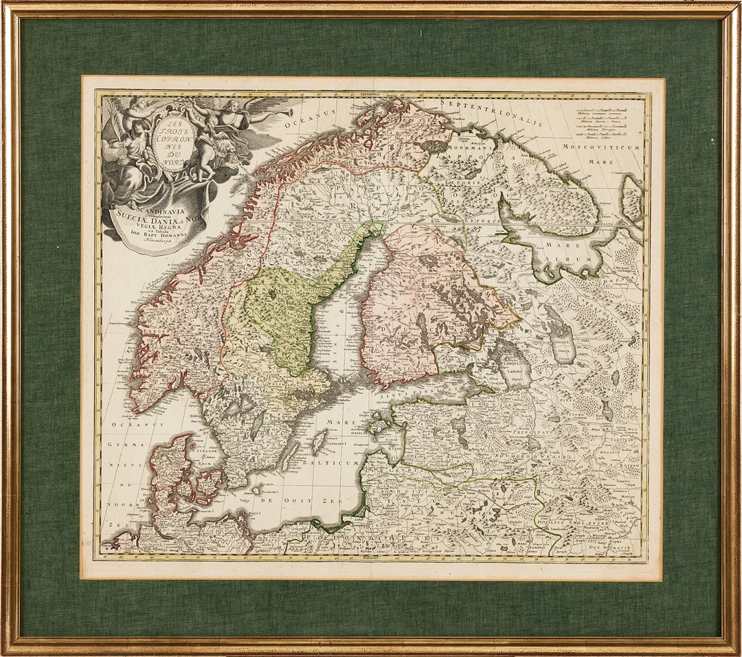 HOMANN, KARTA ÖVER SKANDINAVIEN OCH BALTIKUM, ca 1730. — Maps — Stockholms Auktionsverk Magasin 5