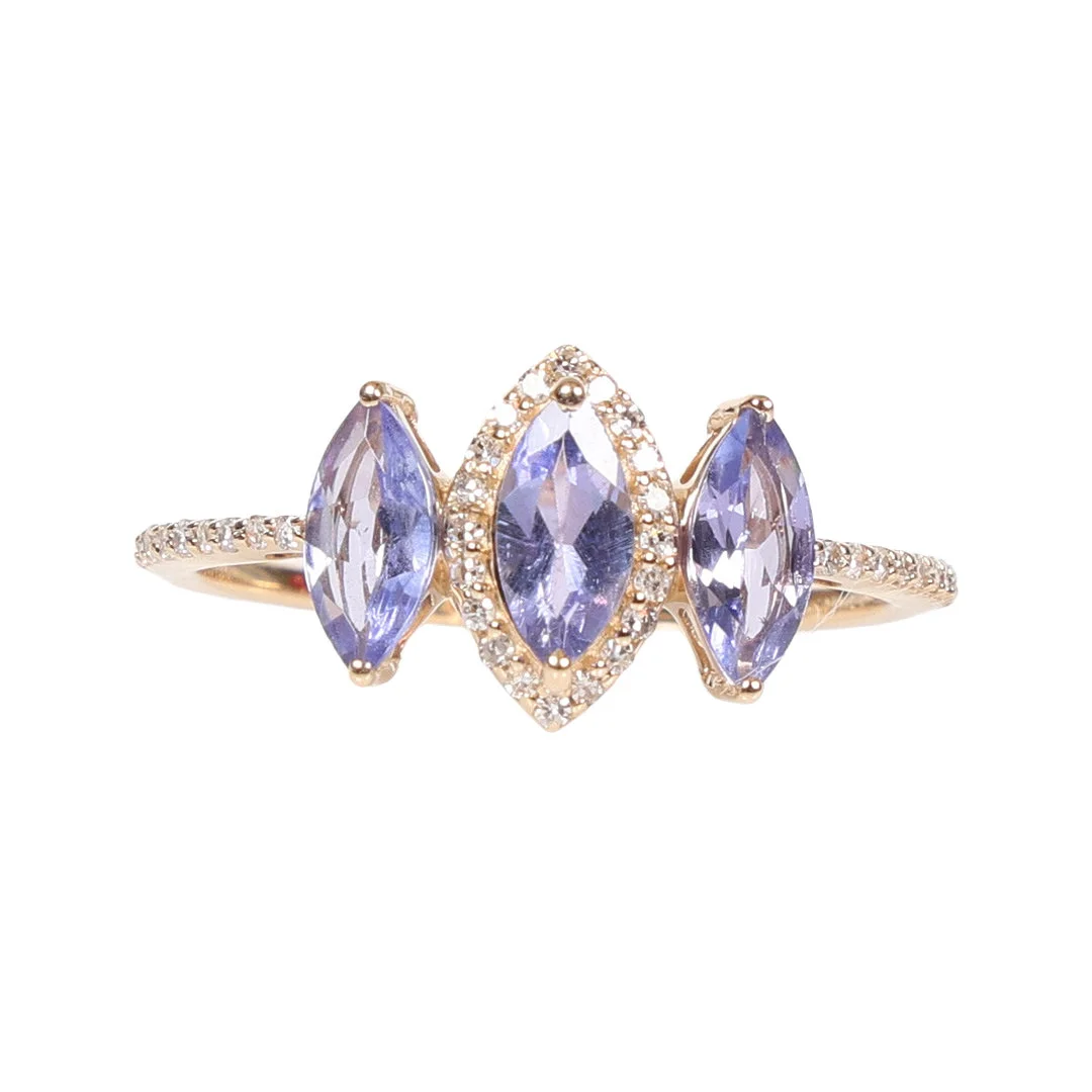 CERTIFICATED TANZANITE AND DIAMOND TRILOGY RING. — Rings — Bishop & Miller