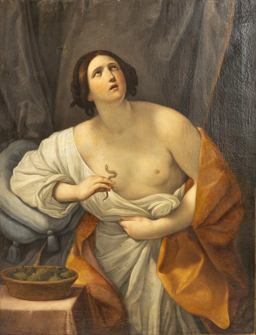 OKÄND KONSTNÄR. olja på duk, "Cleopatras död", 1800-tal, efter förlaga av Guido Reni. — Paintings — Karljohan Auktioner