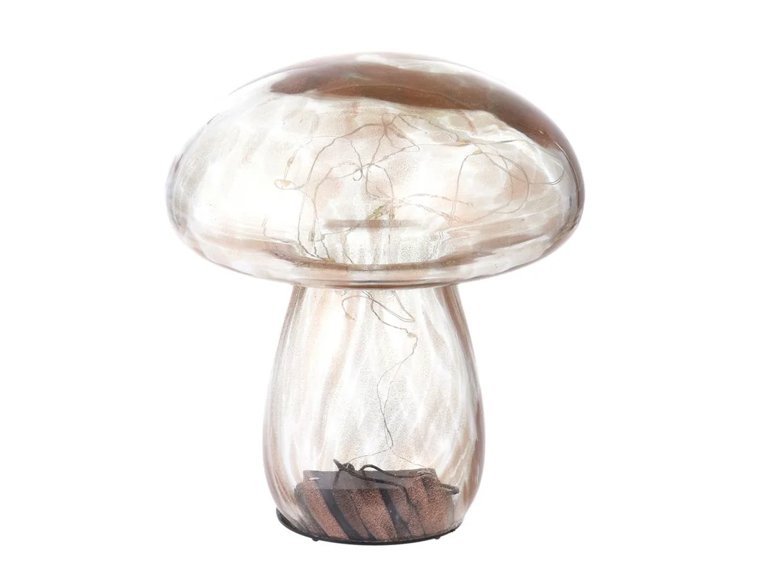 BORDSLAMPA, svamplampa, glas, Au Maison, transparent/brun/glitter, höjd 17 cm, designad i Danmark, kartong, AAA x 3 batterier ingår ej. — Belysning/Bordslampor — Kaplans