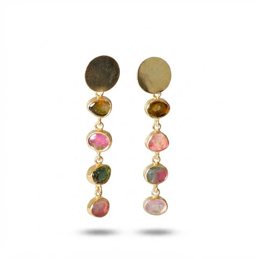 Pendientes en plata con baño de oro y turmalinas. — Earrings — Barcelona Auctions