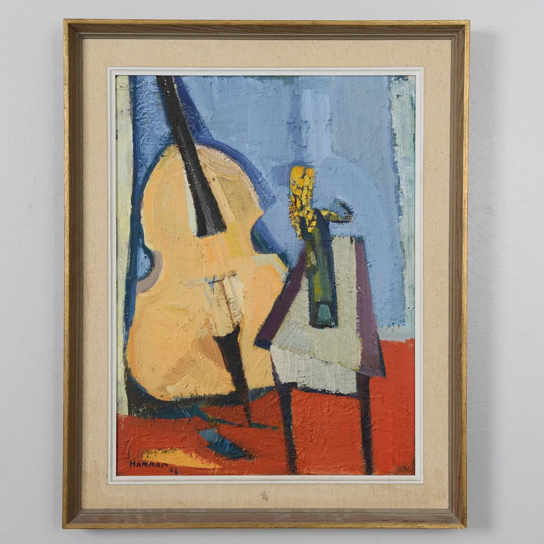 INGEMAR HAMMAR. Komposition med cello, olja på pannå, signerad, daterad -61. — Paintings — Formstad Auktioner