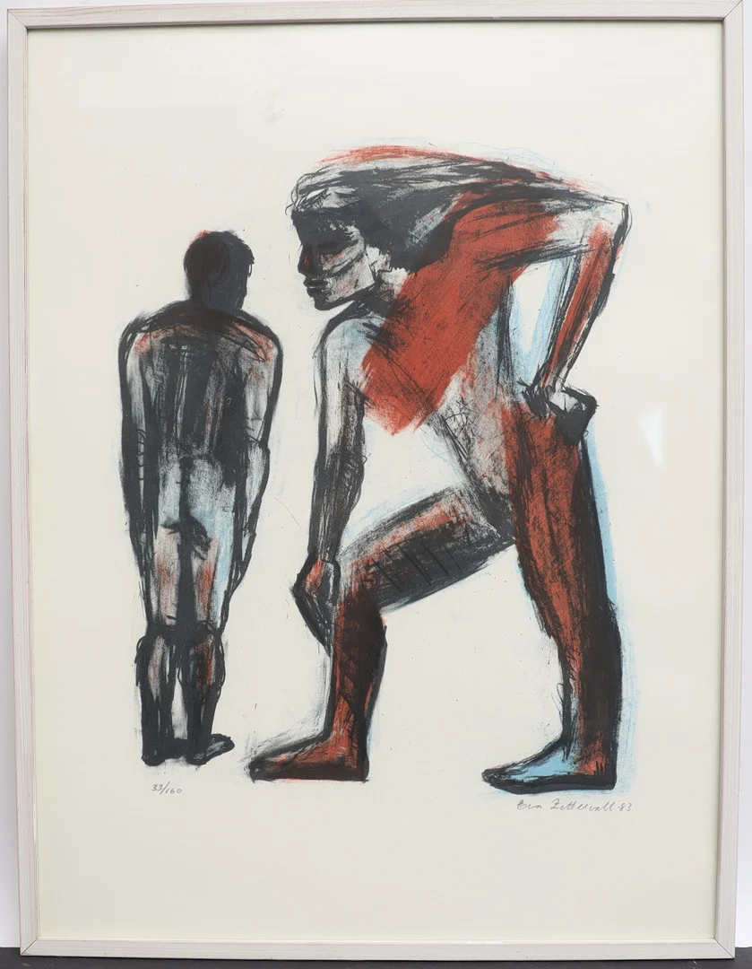 EVA ZETTERVALL. Figurer, färglitografi, signerad och numrerad. Daterad 83. — Engravings & Prints — Falun Auktionsbyrå