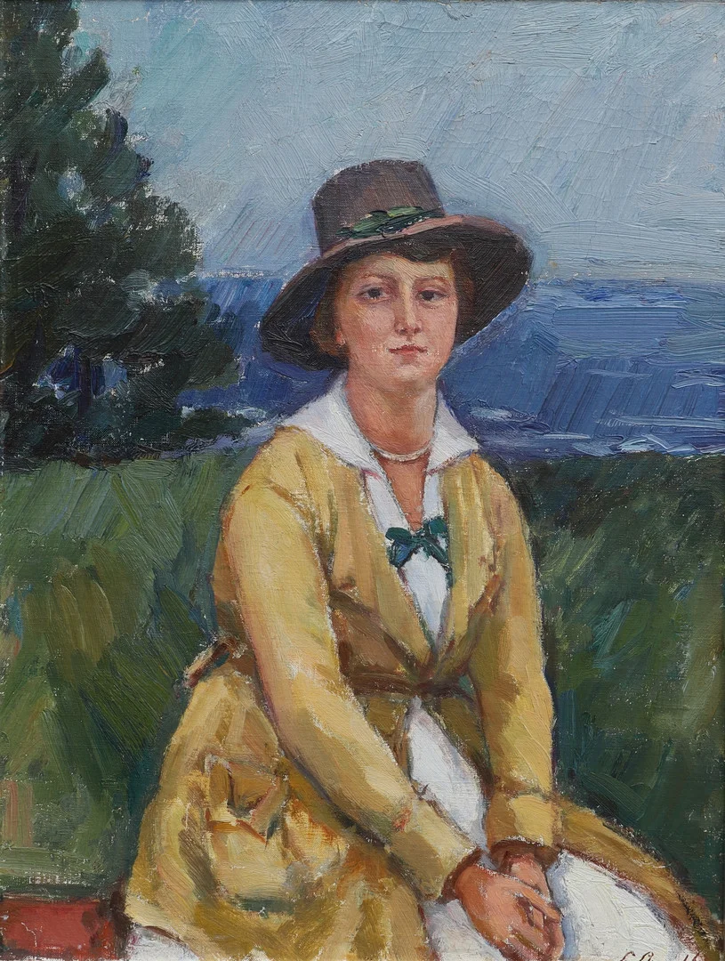 GUSTAF ARNOLDS. Olja på duk uppspänd på pannå, porträtt av kvinna, signerad. — Paintings — Ekenbergs Auktioner