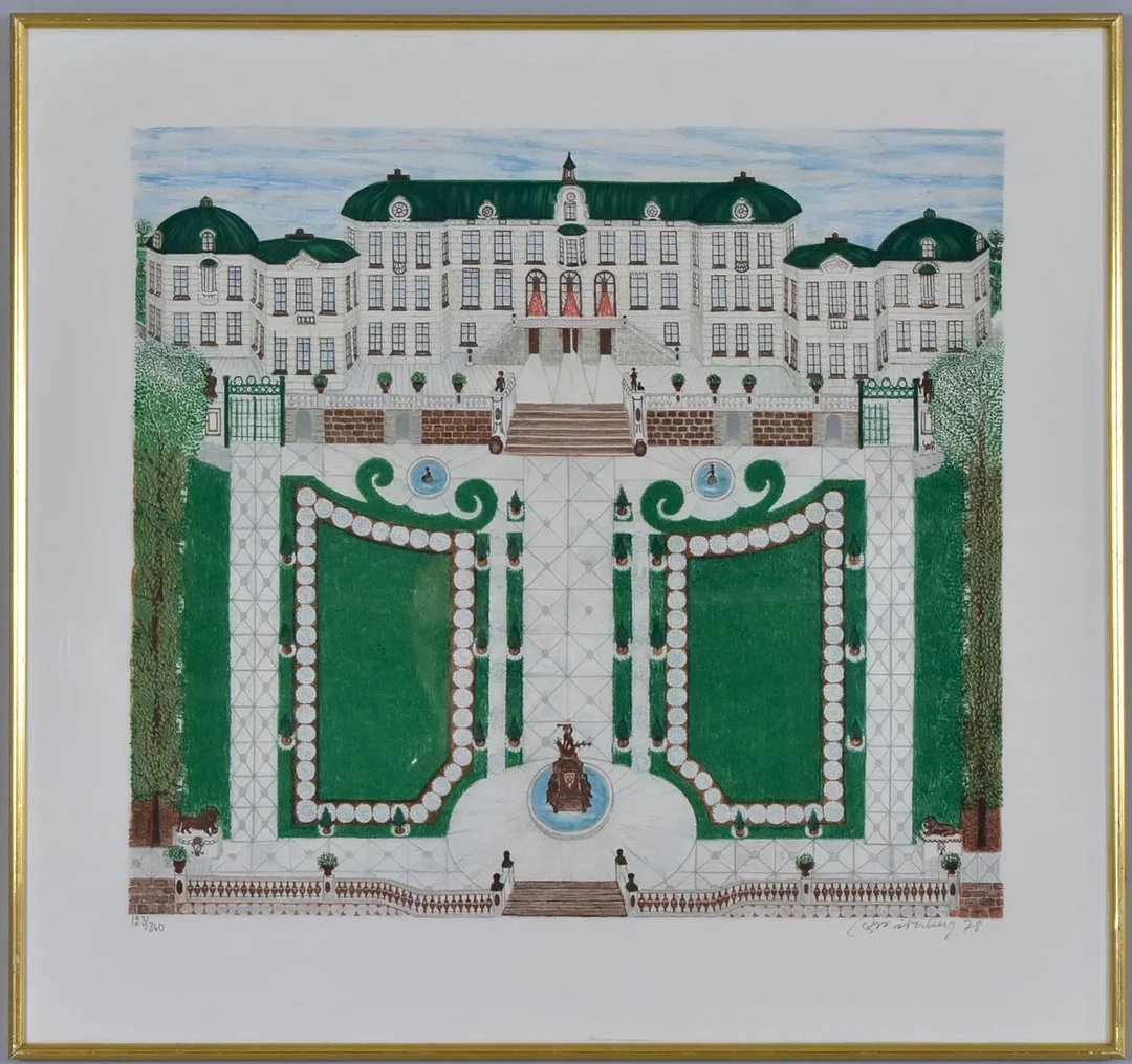 ARVID WIDERBERG. färglitografi, Drottningholm. — Engravings & Prints — Halmstads Auktionskammare