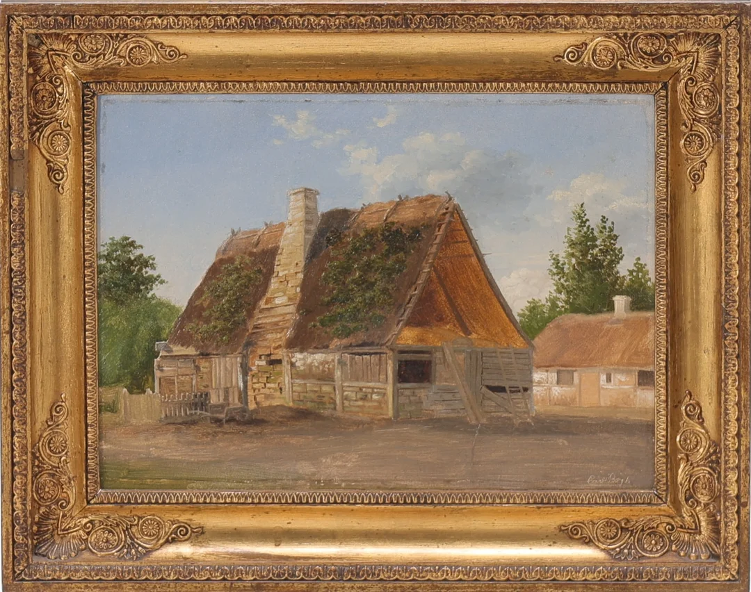 Carl Bøgh: Thatched farmhouses — Paintings and sculptures/Older pictorial arts — Lauritz