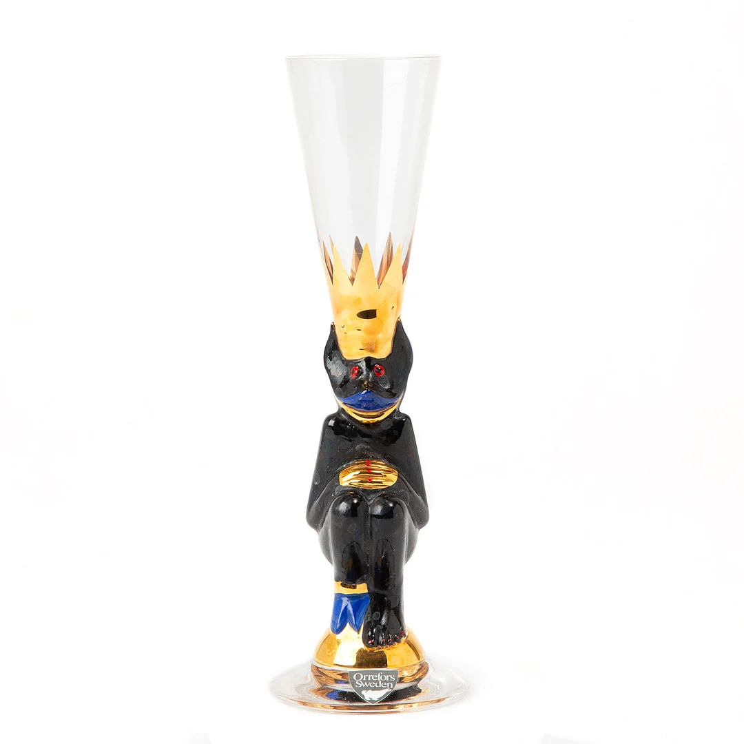 GUNNAR CYRÉN. "Nobel", s k Djävulsglas, snapsglas, Orrefors, klarglas, polykromt bemålat i emaljfärger. — Utility glass — Stockholms Auktionsverk Göteborg