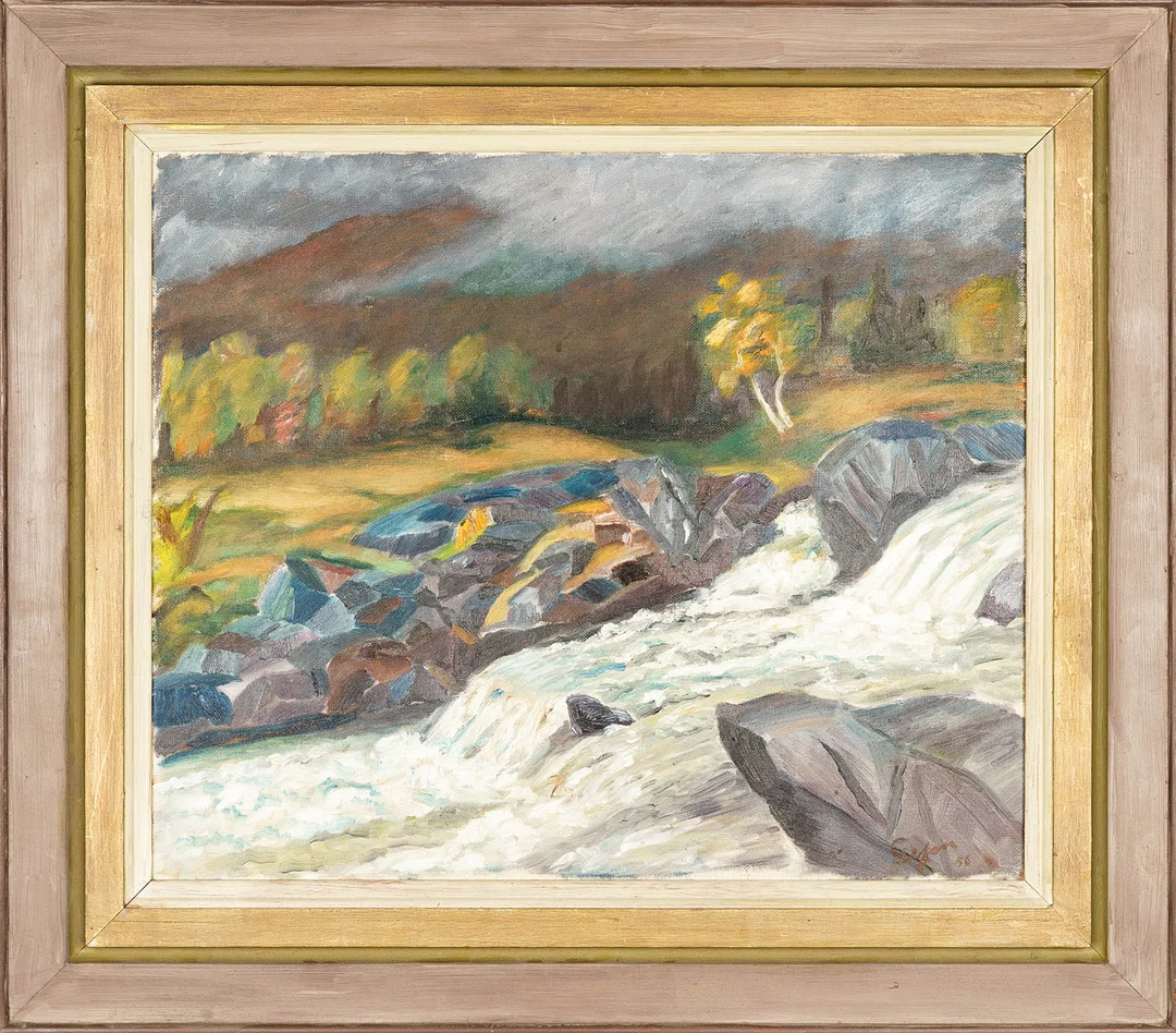 OIDENTIFIERAD KONSTNÄR. Olja på duk, Landskapsmotiv, Signerad: Geson, 1956. — Paintings — Norrlands Auktionsverk