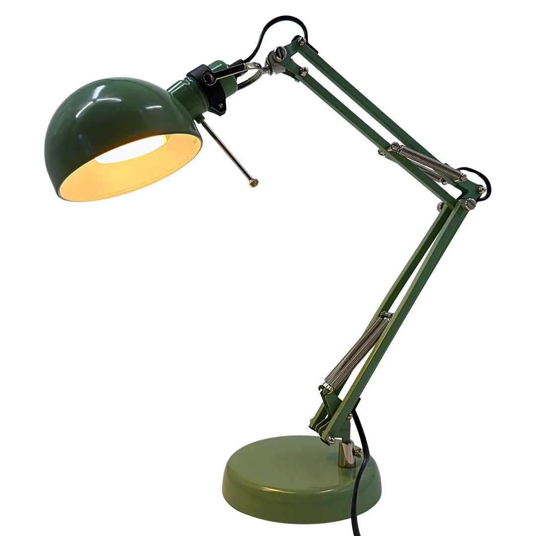GRÜNE FORSÅ ARBEITSLEUCHTE MIT VERSTELLBAREM UND DREHBAREM ARM. — Table Lamps — Auktionshaus Stuber's Hammerschlag