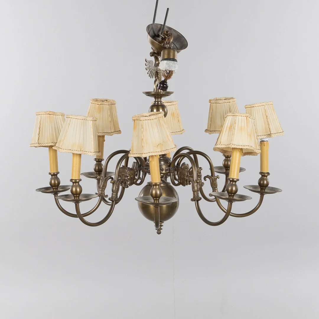 TAKLAMPA, malm, 8 ljusarmar, 1900-tal. — Ceiling lights — Stockholms Auktionsverk Helsingborg