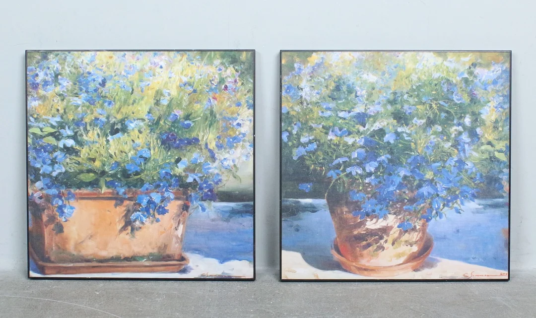 CHRIST. SOMMER. "Blaue Sommerblumen", 2 x Druck auf Holzplatte. — Paintings — Stockholms Auktionsverk Düsseldorf/Neuss