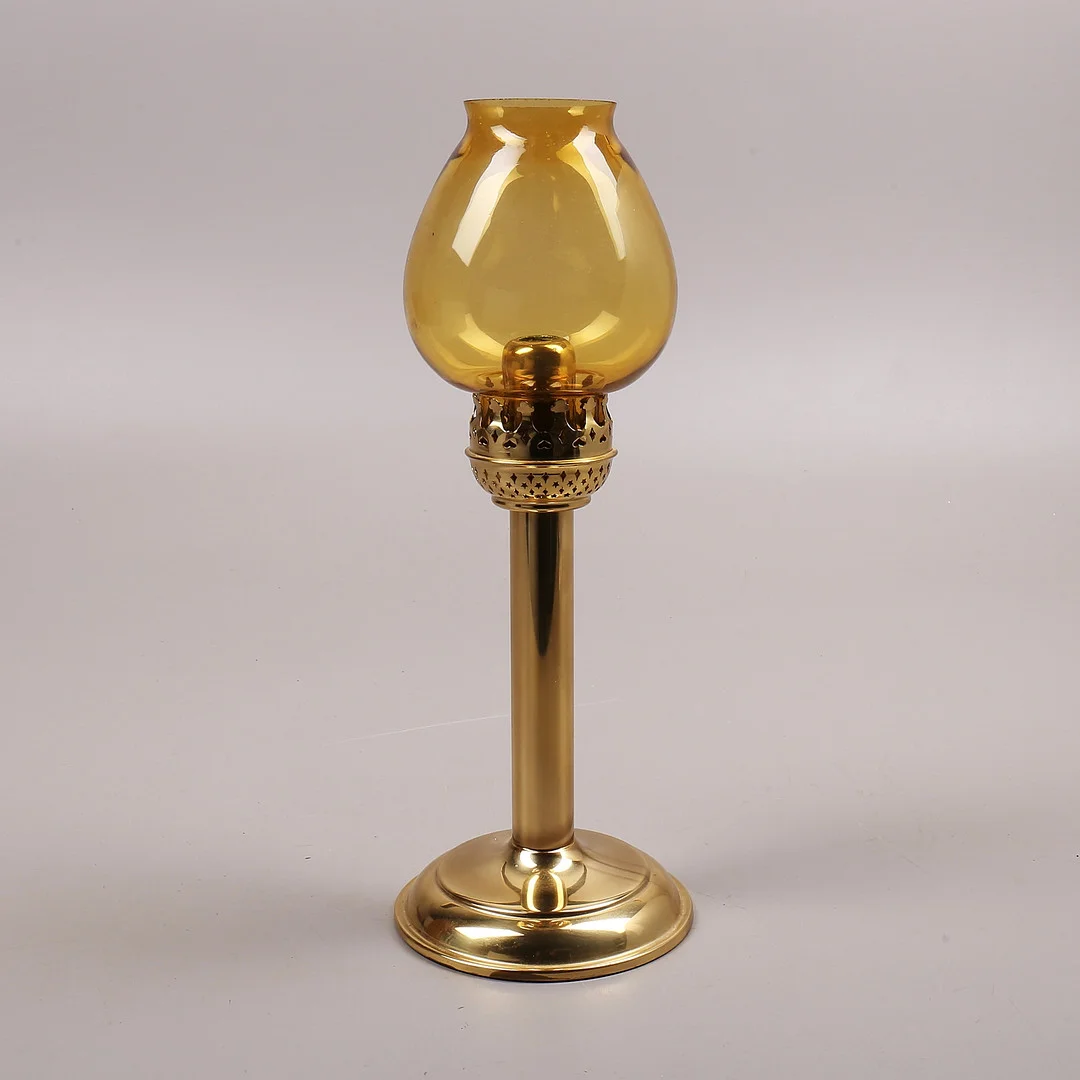 LJUSSTAKE, mässing & glas, "Karlskronalykta", Karlskrona Lampfabrik. — Candlesticks — Växjö Auktionskammare
