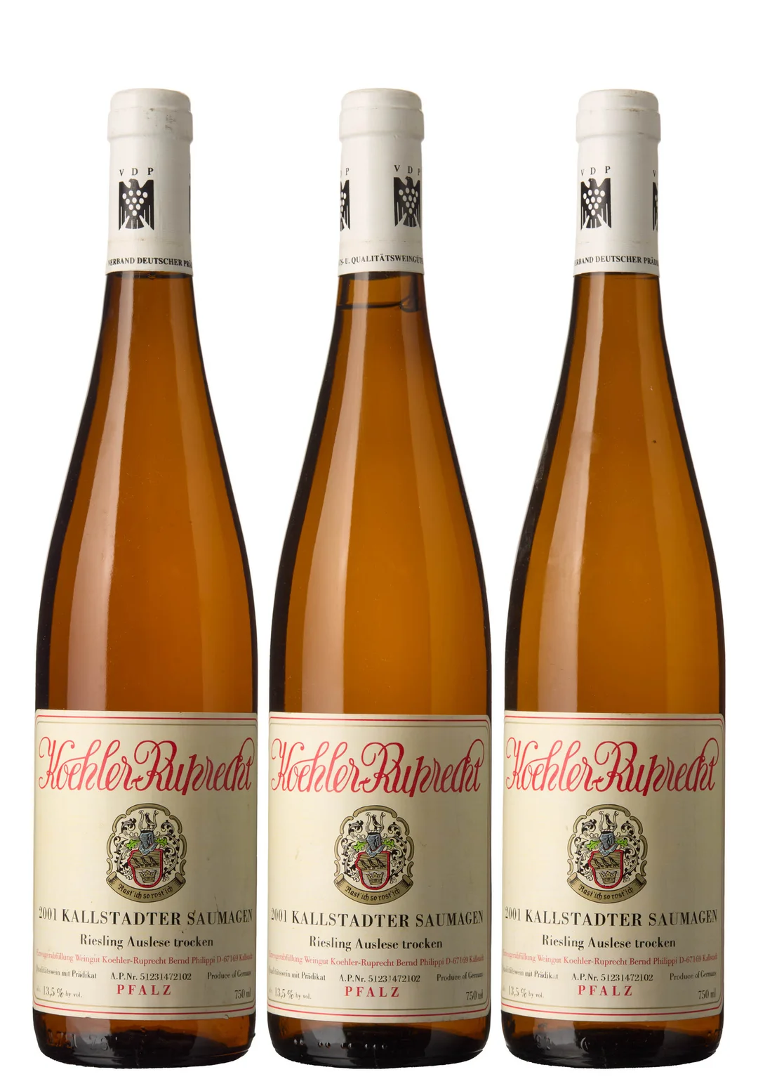 3 x Kallstadter Saumagen Riesling Auslese Trocken 2001, Koehler-Ruprecht — 3 x Kallstadter Saumagen Riesling Auslese Trocken 2001, Koehler-Ruprecht — Vin/Vin — Blomqvist