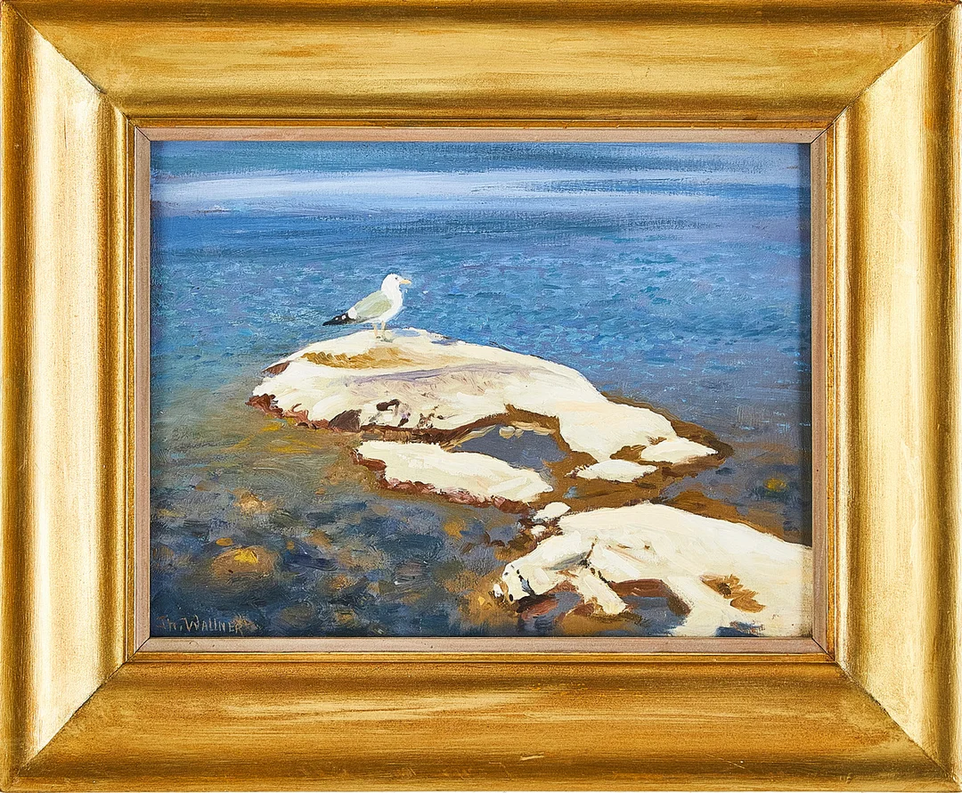 THURE WALLNER. Mås på kobbe, olja på pannå. — Paintings — Stockholms Auktionsverk Magasin 5