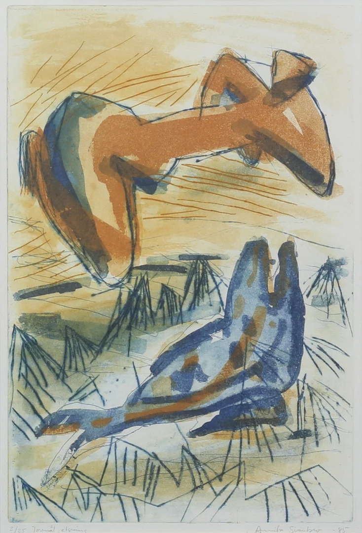 ANNIKA SVENBRO. Komposition, torrnål/etsning, signerad, numrerad 2/25, daterad -85. — Engravings & Prints — Auktionshuset Thelin & Johansson
