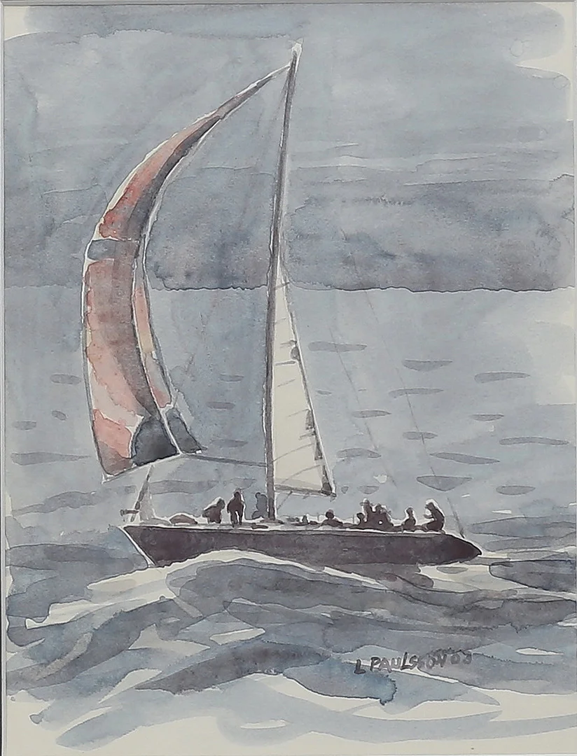 LENNART PAULSSON. Segelbåt, akvarell, signerad, daterad. — Paintings — Auktionshuset Thelin & Johansson
