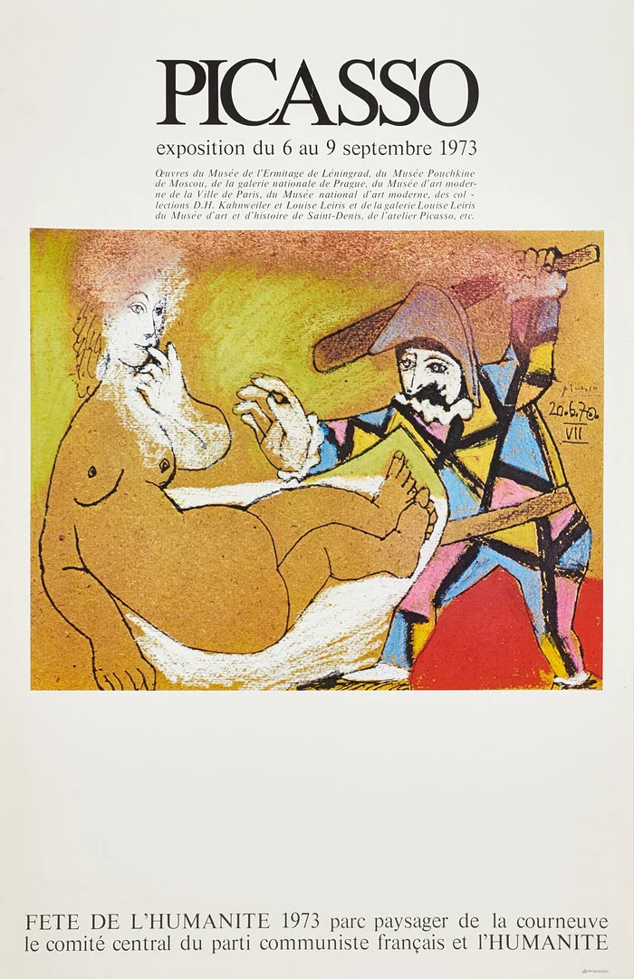 PABLO PICASSO. Utställningsaffisch, kulturfestivalen "Fête de I'Humanité", 1973, Parc Paysager de la Courneuve, Paris. — Engravings & Prints — Crafoord Auktioner Stockholm