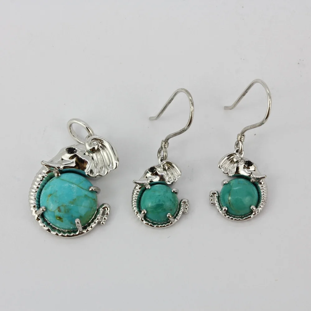 SILVER AND TURQUOISE ELEPHANT PENDANT AND EARRINGS. — Jewellery — Chalkwell Auctions
