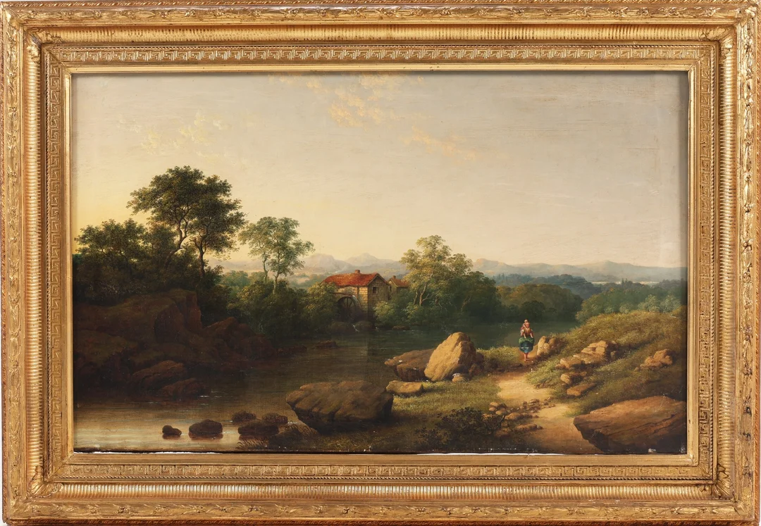 Unknown English artist: Landscape with walking woman in 1862. — Paintings and sculptures/Older pictorial arts — Lauritz