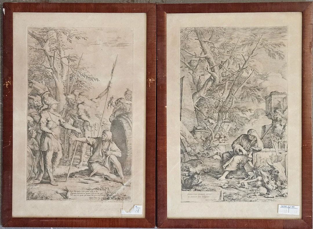 SALVATOR ROSA. EFTER. Gravyrer, 2 st, 1700/1800-tal. — Engravings & Prints — Auktionshuset Thörner & Ek