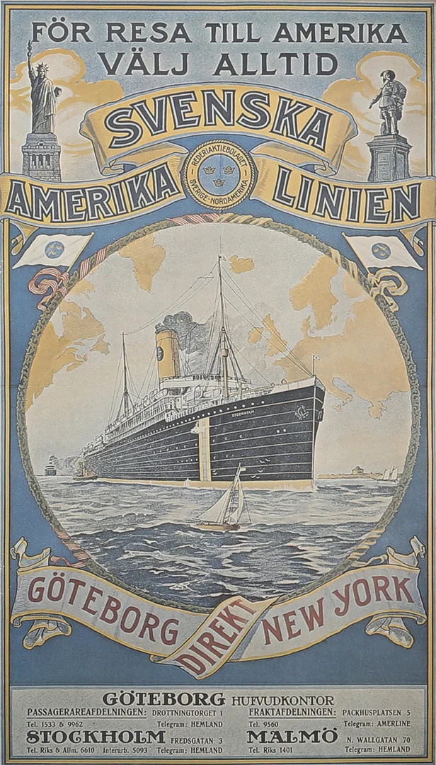 AFFISCH, efter Svenska Amerika Linien. — Engravings & Prints — Auktionshuset Thelin & Johansson