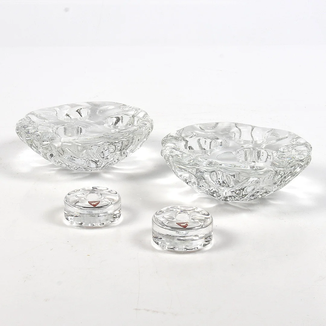 LJUSLYKTOR, 2 st, LJUSSTAKAR, 2 st, glas, Orrefors. — Art glass — Stadsauktion Sundsvall