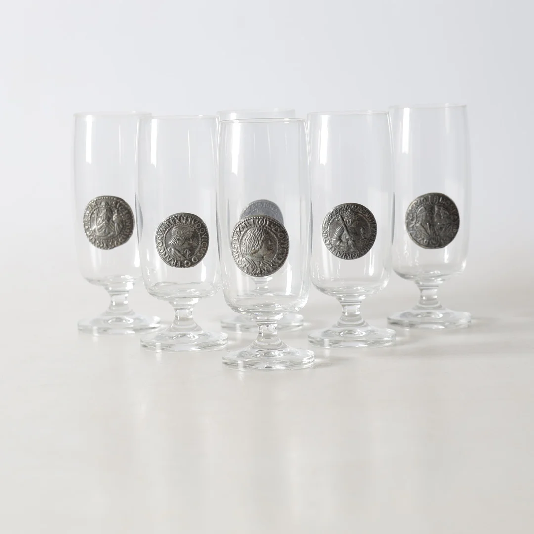 GLAS, 6 st, Top Zinn, 1900-tal. — Tableware — Gomér & Andersson Nyköping