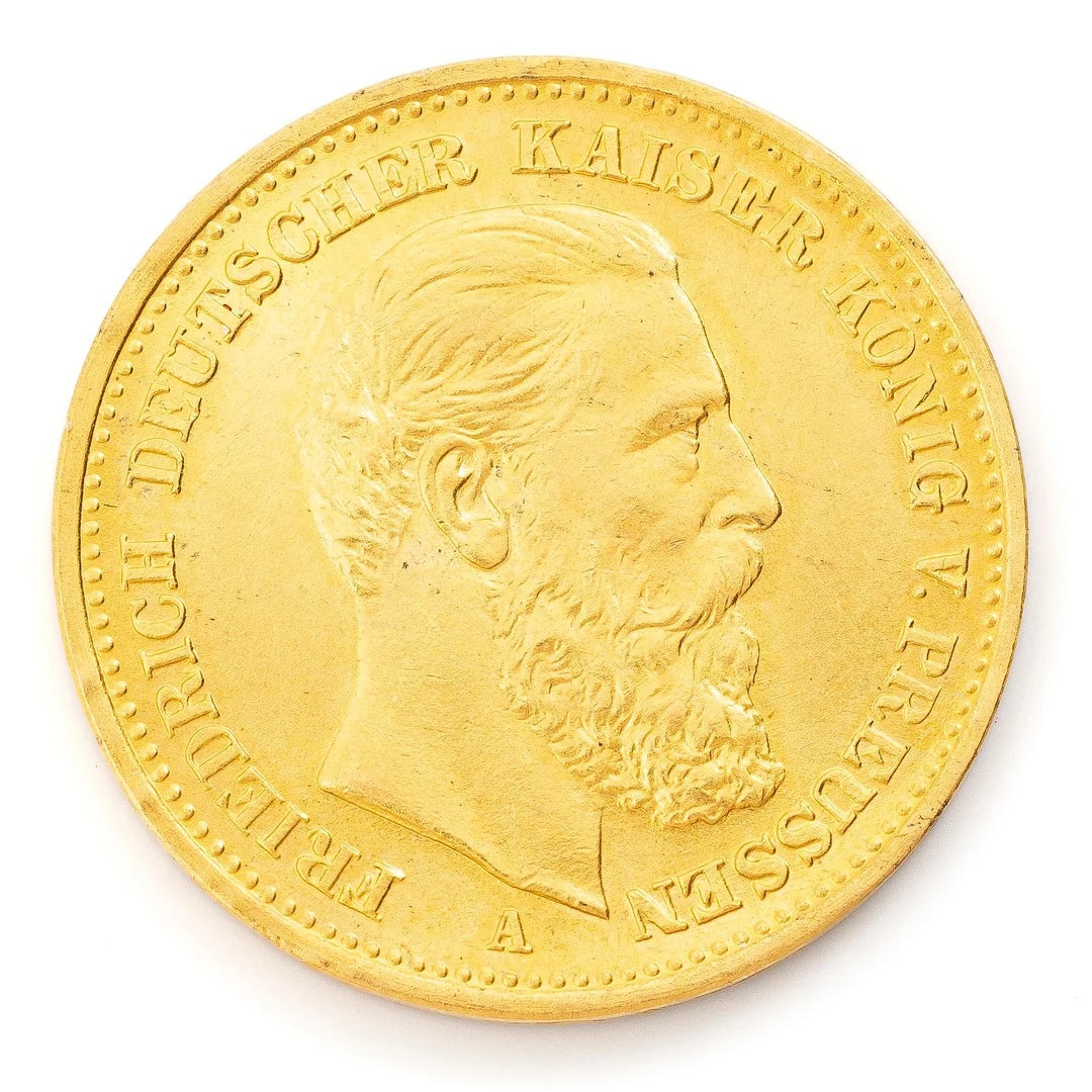 Guldmynt, Tyskland, Friedrich III, 20 Mark, 1888. — Militaria/Mynt — Bukowskis