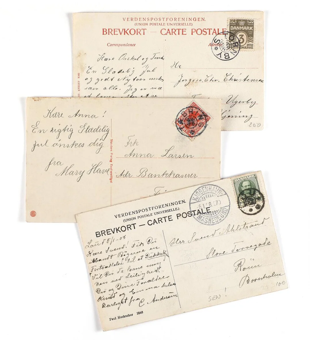 LOU, TÆBRING, S. TORNBY. 3 fine postcards with beautiful cancellations — Stamps, Covers & Postal History/Denmark/Stempler — Bruun Rasmussen