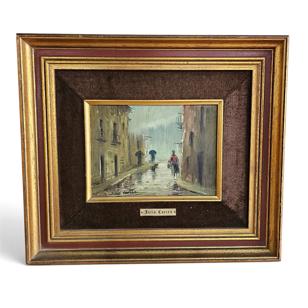 JULIO CORTÉS. Calle lluviosa, óleo sobre táblex. — Paintings — Arce Auctions