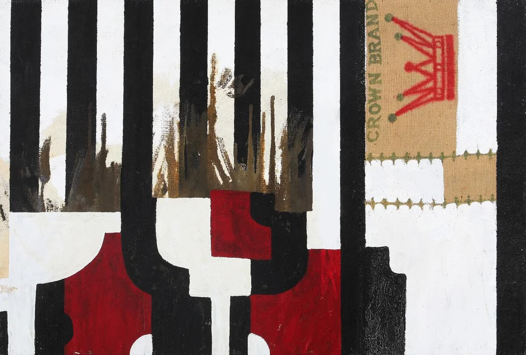 Frodo Mikkelsen: Untitled, 2003. Signed and dated on the reverse. Mixed media on two canvases. 50×73 cm. — Modern Paintings/Modern art — Bruun Rasmussen