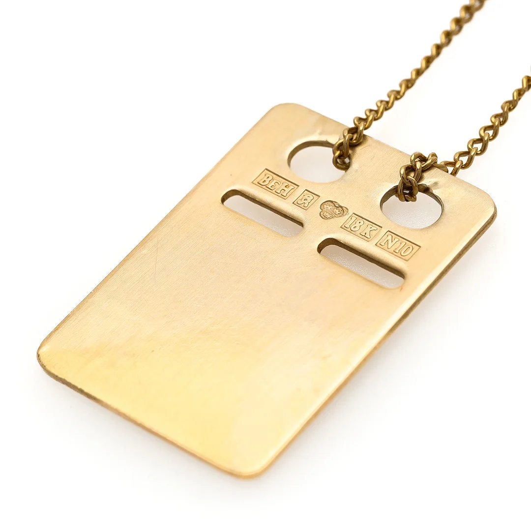 ID-BRICKA samt KEDJA, 18 k guld, pansarlänk. — Necklace — Auktionsmagasinet Vänersborg