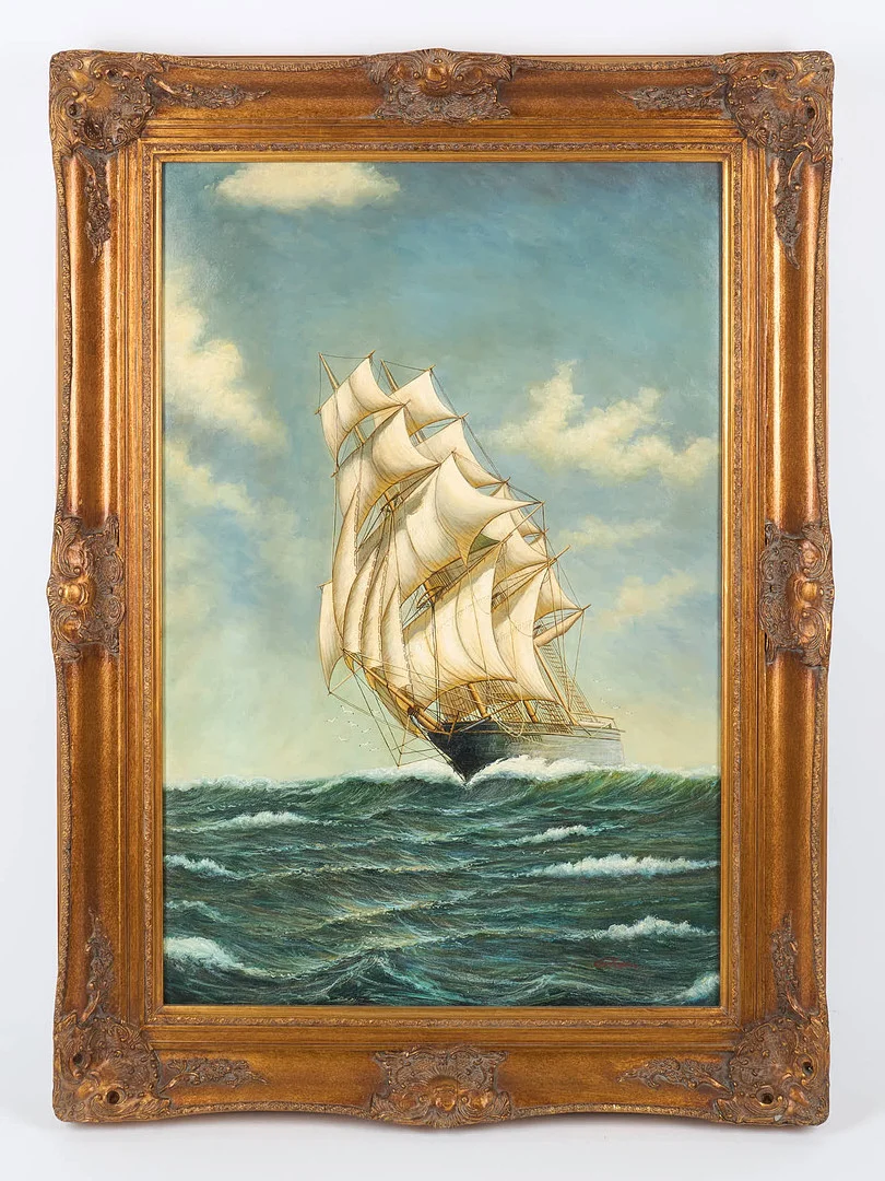 OIDENTIFIERAD KONSTNÄR, fulla segel, signerad, olja på duk. — Paintings — Stockholms Auktionsverk Helsinki