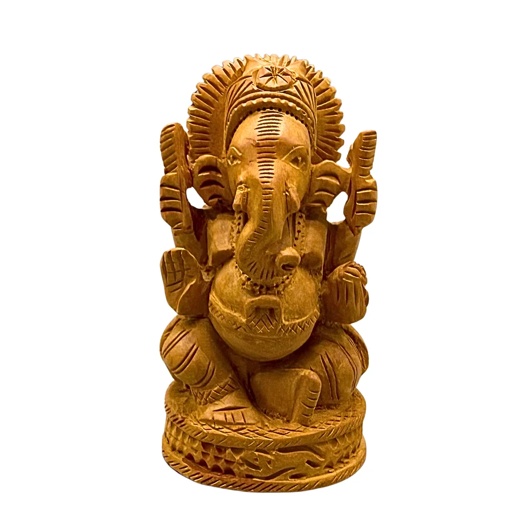 HANDGESCHNITZTE MINIATURFIGUR AUS HOLZ VOM GOTT GANESHA. — Sculptures & Bronzes — Auktionshaus Stuber's Hammerschlag
