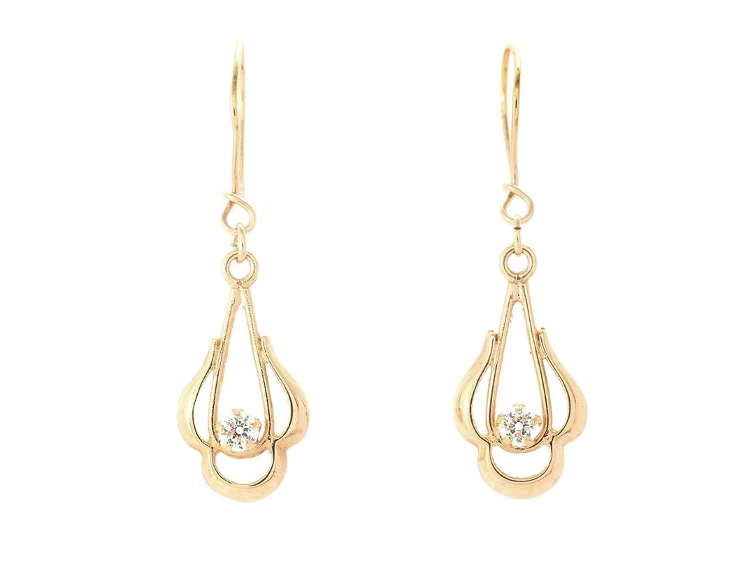 ÖRHÄNGEN, 14K guld, 2 st vita stenar, höjd ca 3,5 cm, stängbara krokar, vikt ca 1,5 g. — Smycken/Örhängen — Kaplans