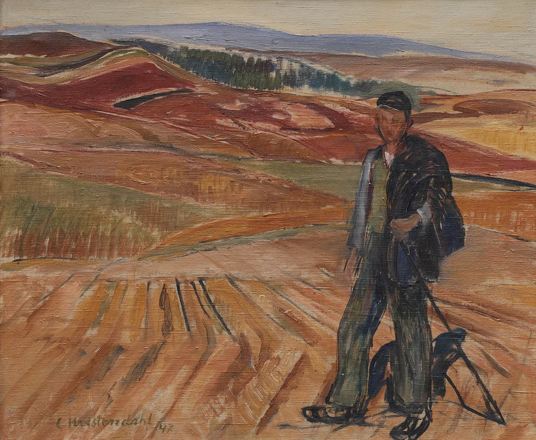 CARSTEN HVISTENDAHL. olja på duk, jordbrukslandskap, signerad C Hvistendahl, daterad -47. — Paintings — Auktionsmagasinet Vänersborg