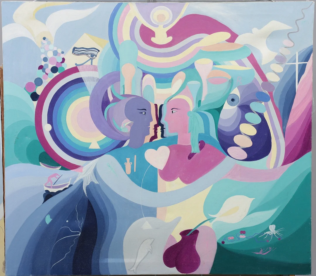 CHRISTIN OHLIN (1946-2025). "Intuitionen är ditt kompass", olja på duk, signerad och daterad -91. — Paintings — Växjö Auktionskammare