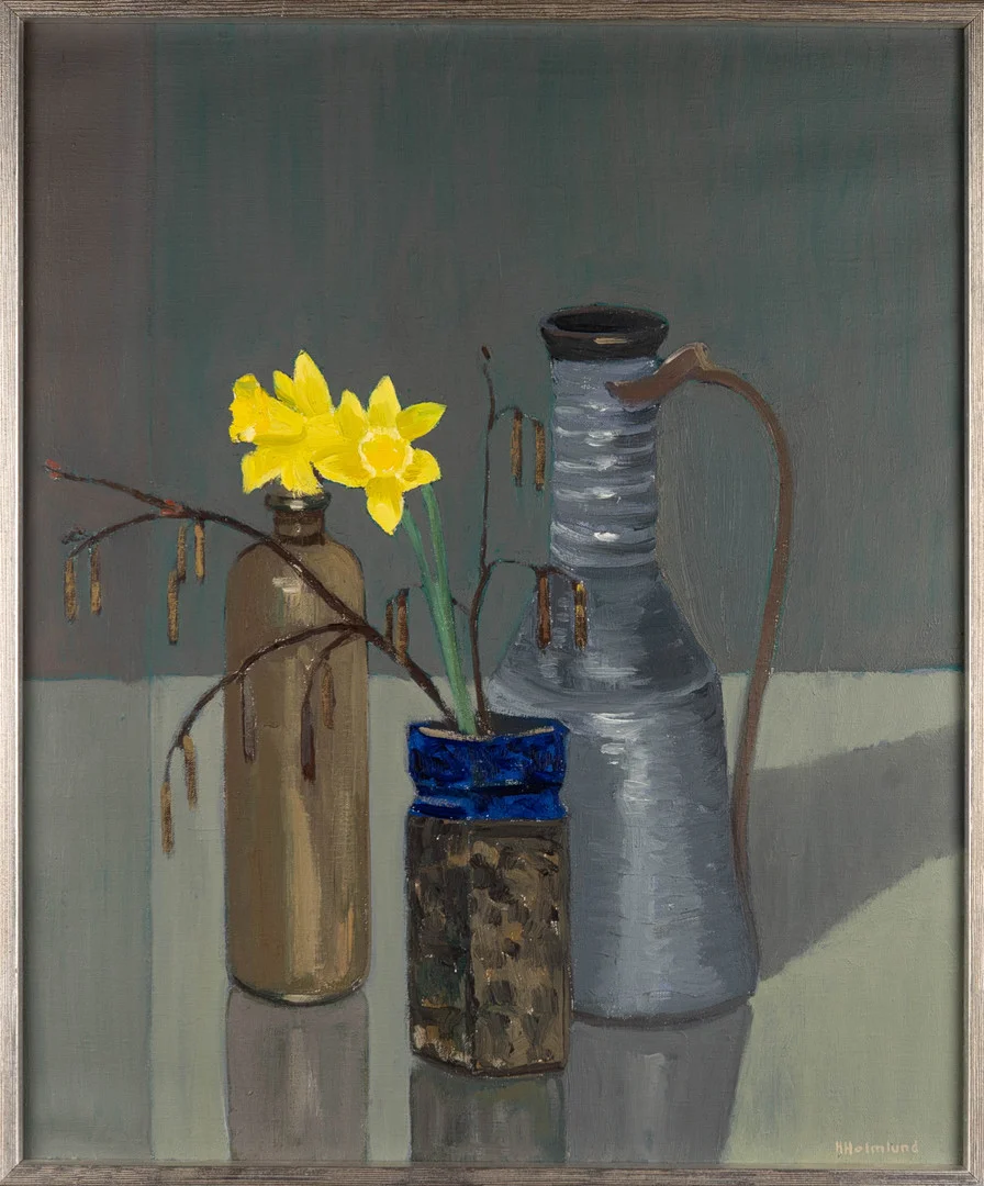 HELGE HOLMLUND. Olja på duk, Stilleben, Signerad. — Paintings — Norrlands Auktionsverk
