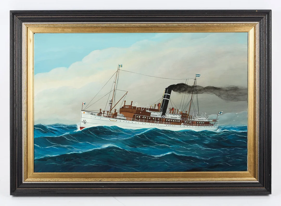 PAULO BATTILANA. SKEPPSPORTRÄTT, "Oihonna", signerad, olja på duk. — Paintings — Stockholms Auktionsverk Helsinki