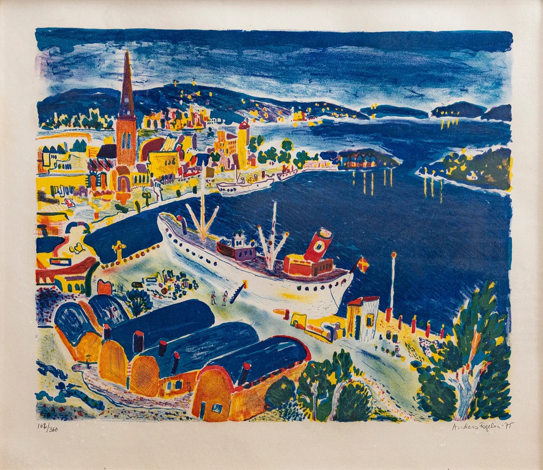 ANDERS FOGELIN. Stadsmotiv, ffärglitografi, signerad, numrerad och daterad, 162/360, -77. — Engravings & Prints — Auktionshuset Kolonn