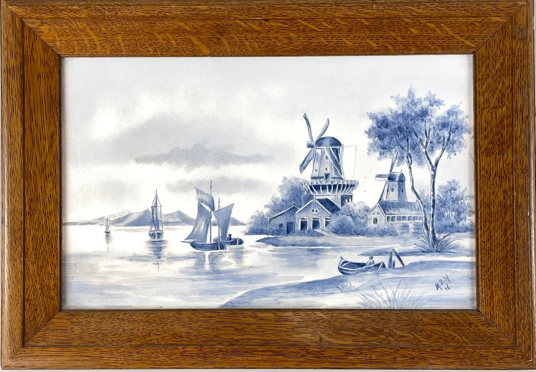OIDENTIFIERAD KONSTNÄR. Porslinsmålning, flodlandskap, monogramsignerad & daterad M.P.H -96. — Paintings — Roslagens Auktionsverk