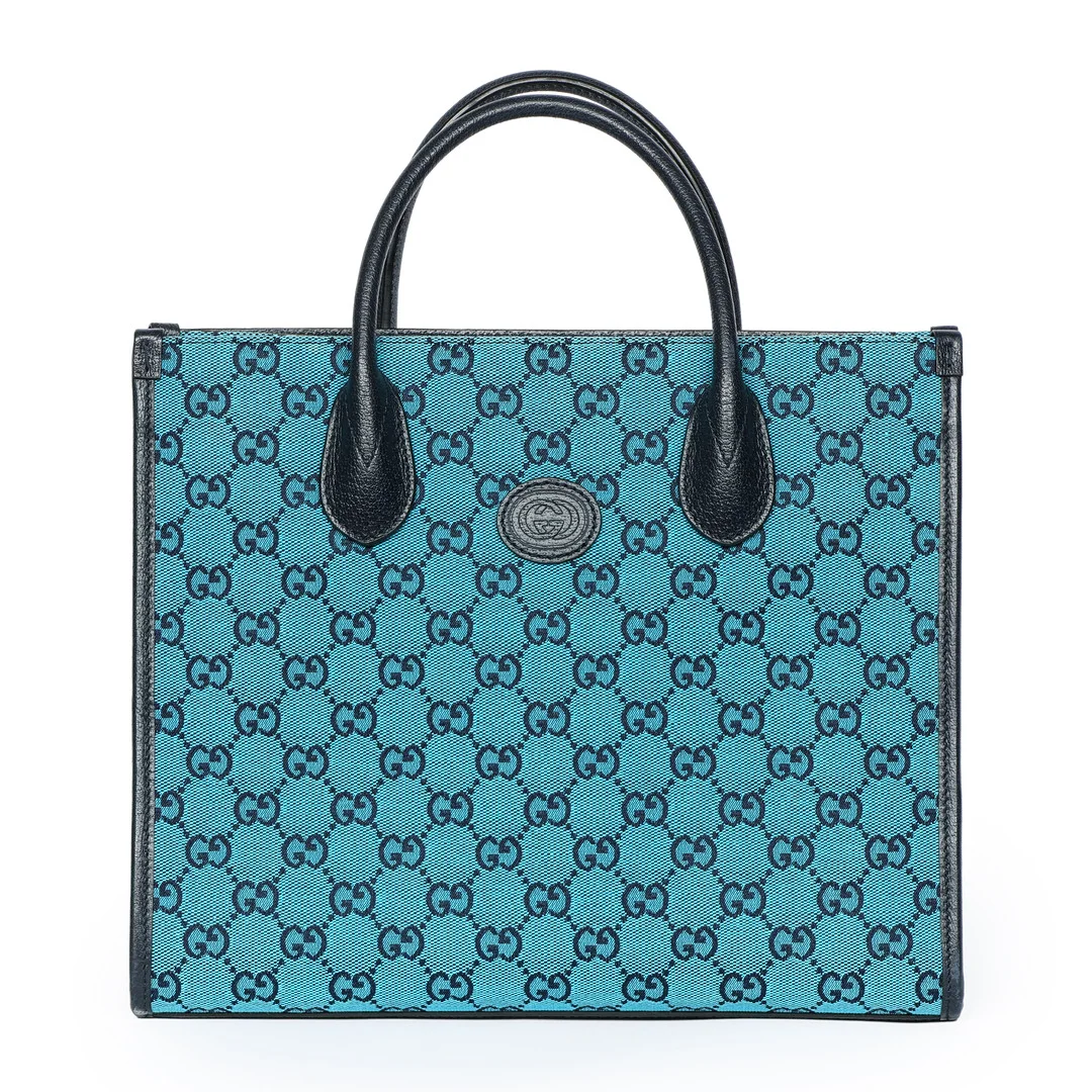 GUCCI. Gucci håndtaske, blå GG-Supreme monogram canvas og læder. — Vintage & Designer Fashion — Palsgaard Kunstauktioner